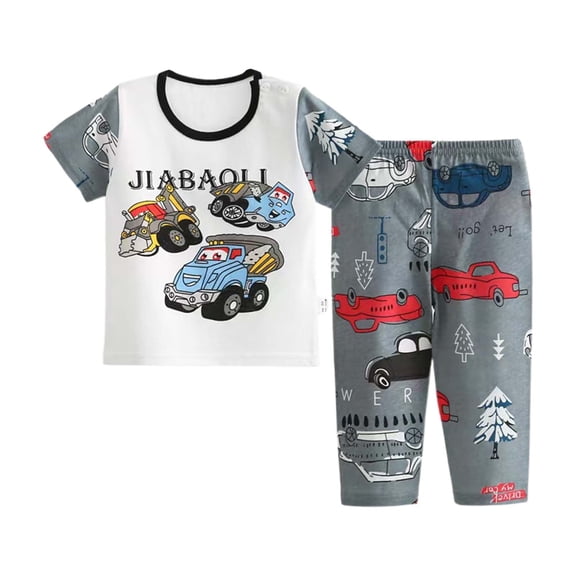 HAYIMI Kids Children Home Wear Cartoon Cute Boys Girls O-Neck Short Sleeve Shirts Tops Pants Outfit Sets Leisure Cartoon Clothes Sets