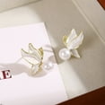 thumbnail image 6 of DQRPSEETB Drop Earrings Silver Needle French Retro Simple Pearl Earrings Summer High End Elegant Temperament Literary Oil Dropping Butterfly Earrings, 6 of 7
