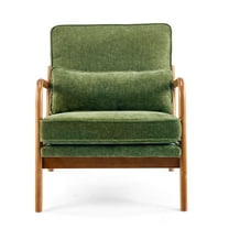UBesGoo Modern Accent Chair, Chenille Fabric Armchair with Pillow and Solid Wood, Upholstered Comfy Reading Lounge Chair for Living Room, Olive Green