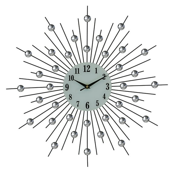 Elegant Bejeweled Silver Spikes Round Wall Clock with Crystal Accents 20"