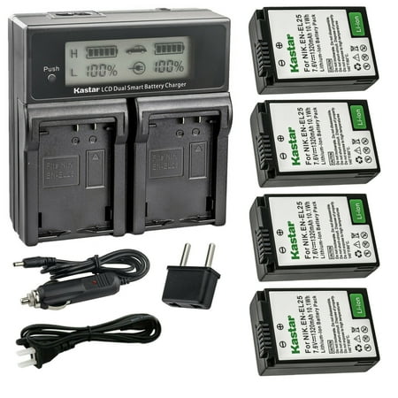 Kastar 4-Pack Battery and AC LCD Dual Fast Charger Compatible with Nikon EN-EL25 ENEL25 EN-EL25a 4241 Battery Nikon MH-32 Charger Nikon Z Series Nikon Z50 Z 50 Nikon Z FC Mirrorless Digital Camera