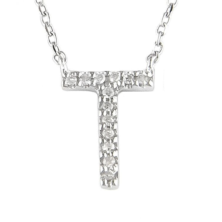 Dainty Silver Diamond Initial T 