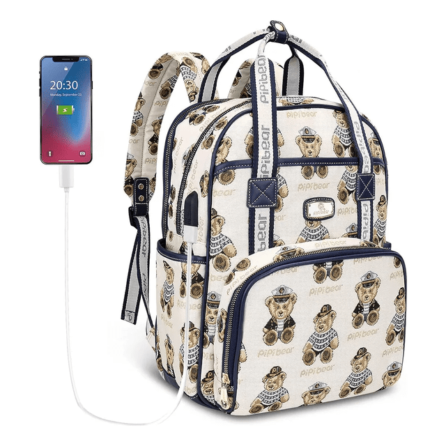 Mochila Pañalera Impermeable Multifunción Bebe De Viaje Blanco osos