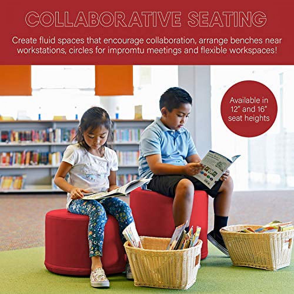 SoftScape 18" Round Ottoman, Collaborative Flexible Seating for Kids, Teens, Adults Furniture for Classrooms, Libraries, Offices and Home, Standard 16" H - Red - image 4 of 5