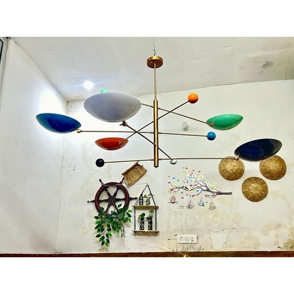 Mid Century Starburst Chandelier | 5 Arms Light Pendant | Multicolored Pendant Light | Sputnik Chandelier