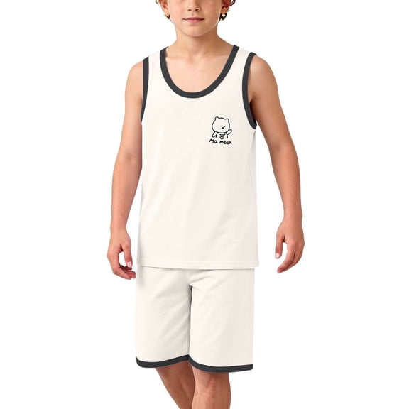 ATOGUTA Boys Summer Outfits Sleeveless Tank Tops and Workout Shorts Set 2 Piece Clothing Set Size 0-15, White