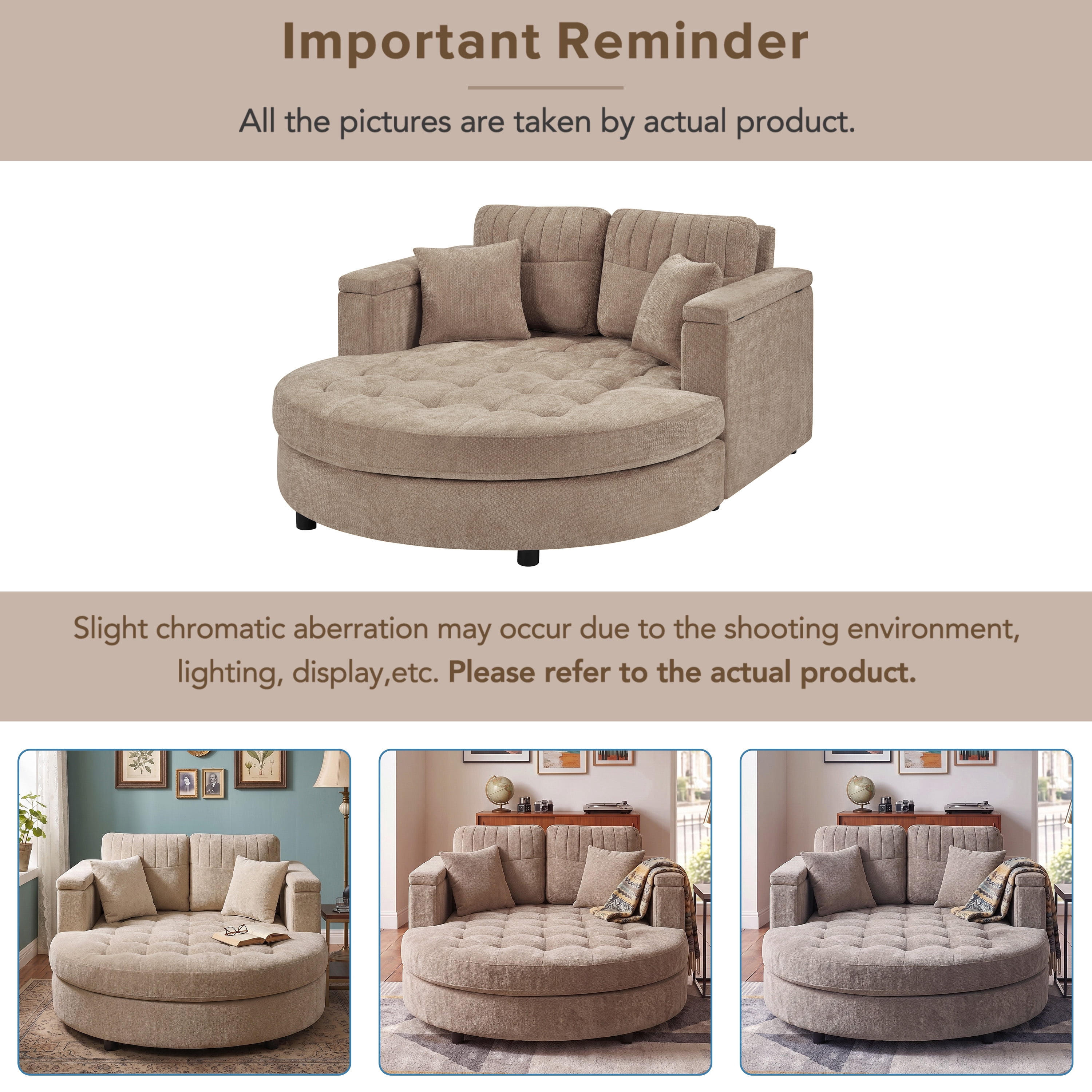 Euroco 66.9" Oversized Chaise Lounge Chair Indoor,Cloud Plush Chenille Floor Sofa Bed with Deep Seat,Storage Arms & Removable Pillows,Modern Upholstered Sofa Couch for Living Room,Brown