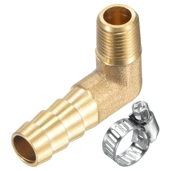 Uxcell 3/8" x 1/8NPT Male Thread Brass Elbow Hose Barb Fitting Hose Clamp 1 Set