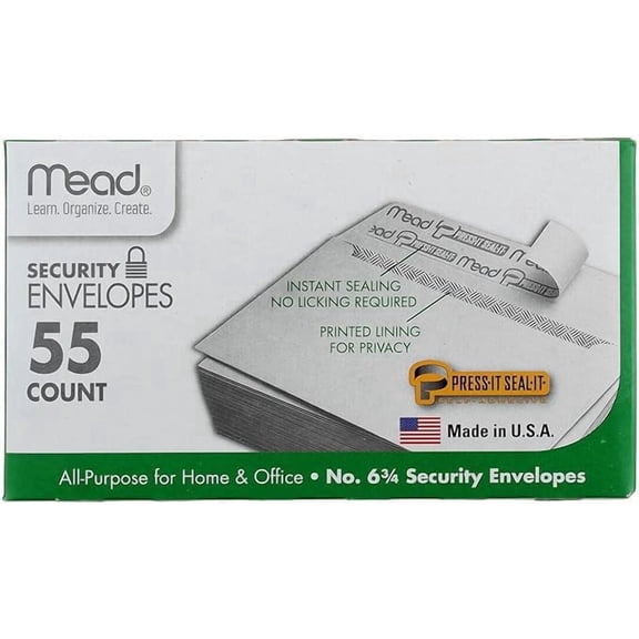 Mead Press-It Seal-It #6 3/4 Security Envelopes, 55 Count (75030)