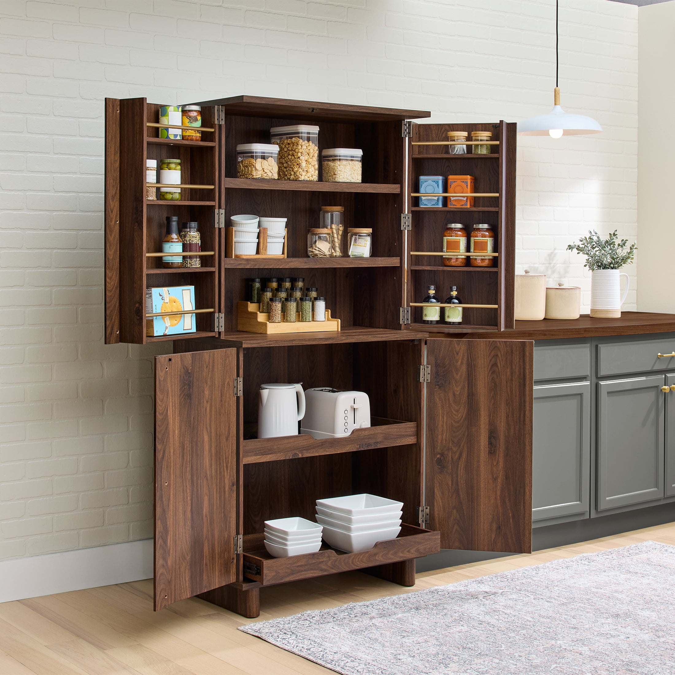 Better Homes & Gardens Lillian Storage Pantry, Walnut