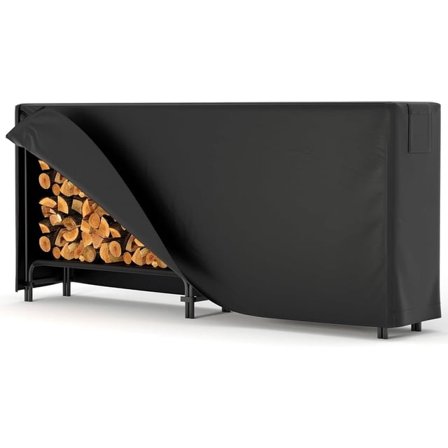 Bingirl 8FT Firewood Log Rack with Zipper Cover, 4500lbs Capacity, Black Waterproof Oxford