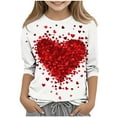 thumbnail image 2 of ATOGUTA Girls Valentines Shirts Kids Heart Printed Valentine's Festival Outfit 3/4 Sleeve VDAY Tops Size 3T-12, Red, 2 of 5