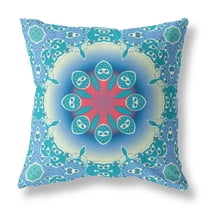20" Jewel Circle Broadcloth Blown and Closed Pillow in Blue Red Fabric