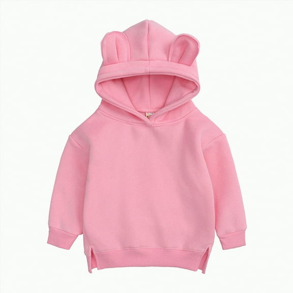 UAYOTSE Toddler Baby Boys Girls Cute Ear Solid Hoodie Sweatshirt Top(Style5-Hot Pink,6-9 Months)