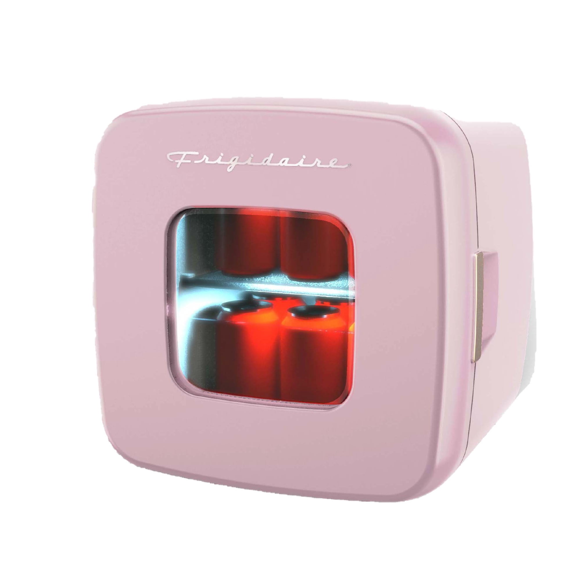Frigidaire 12 Can Retro Mini Cooler, 9L Portable Beverage Refrigerator with AC/DC Adapters, Skincare Fridge in Pink