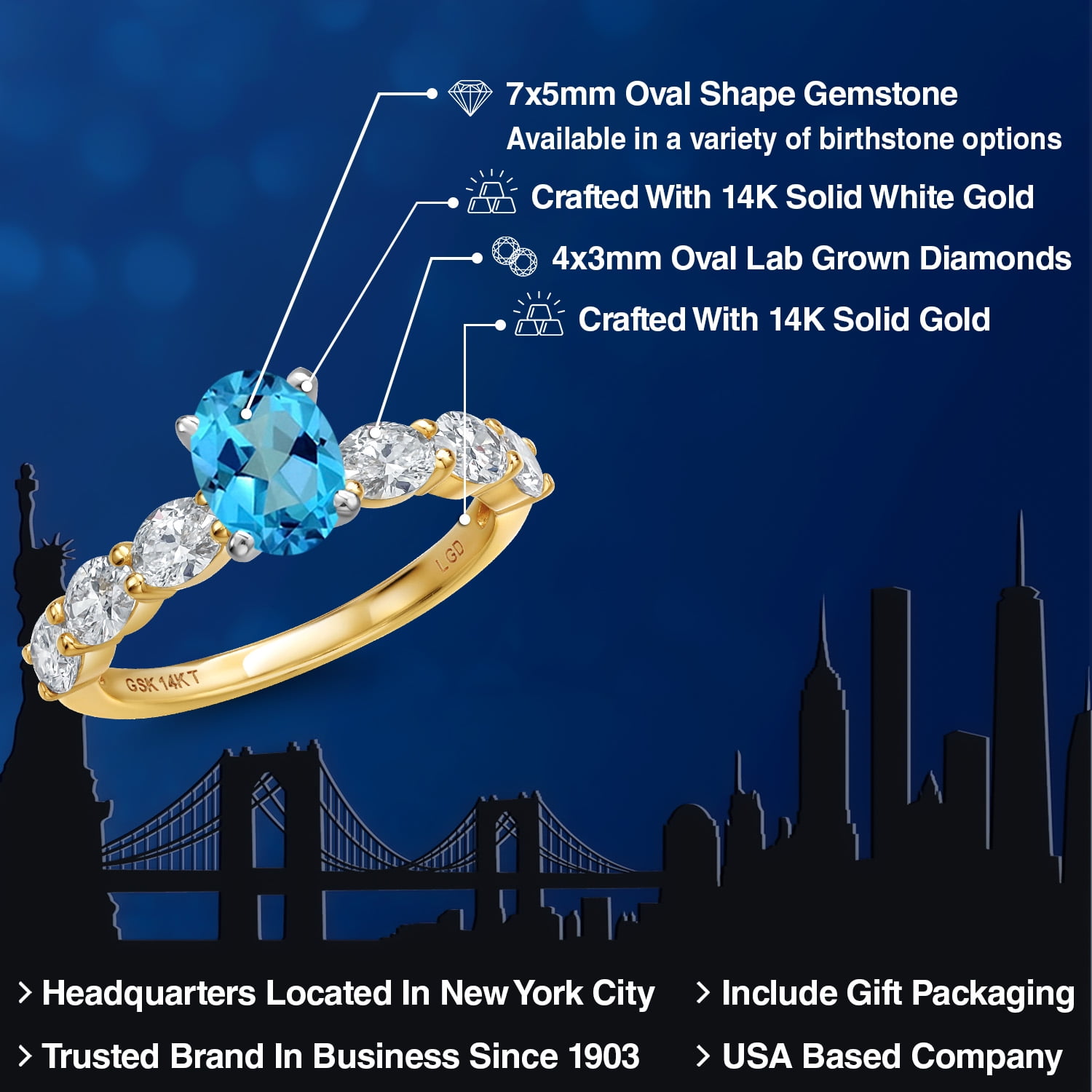 Gem Stone King 14K Two Tone Gold American Blue Mystic Topaz and Lab Grown Diamond Engagement Ring for Women | 1.90 Cttw | Oval 7X5MM | Gemstone November Birthstone | Size 8