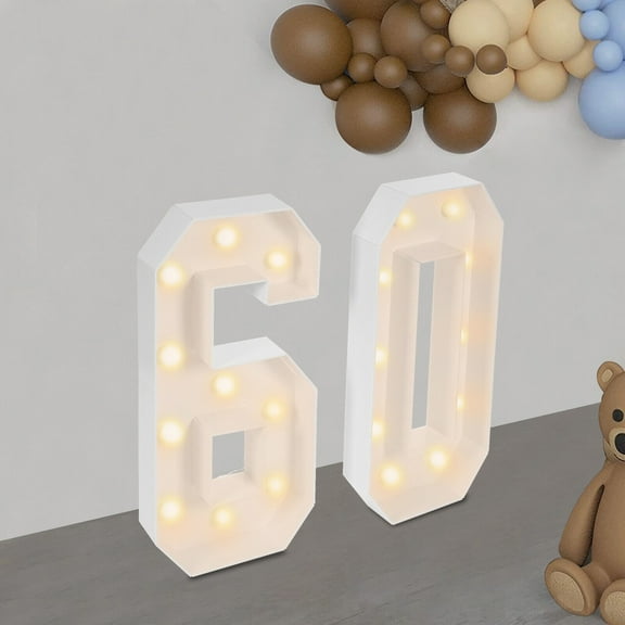 DENEST 60 Light Up Numbers, 60th Birthday Party Anniversaries Decoration Light Up Numbers Floor Standing KT Board LED Bulbs