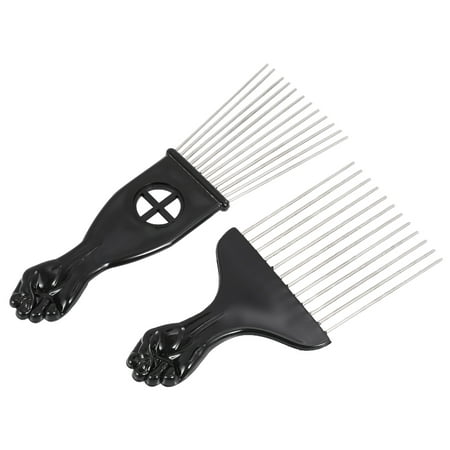 2Pcs Mental Pick Comb African American Afro Comb Hair Brush Hairdressing Styling Tool Black