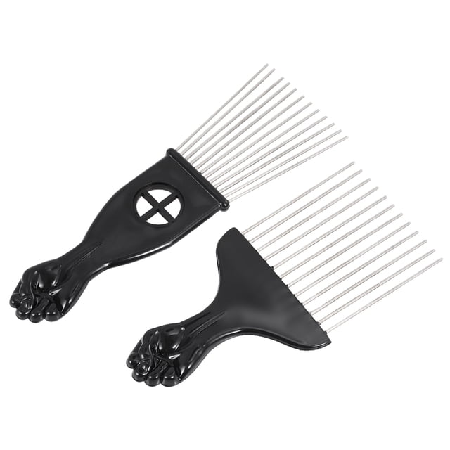 Juego de peines de metal y plástico con diseño de puño, ideal para peinado y teñido de cabello, incluye 2 piezas, color negro, práctico y atractivo.