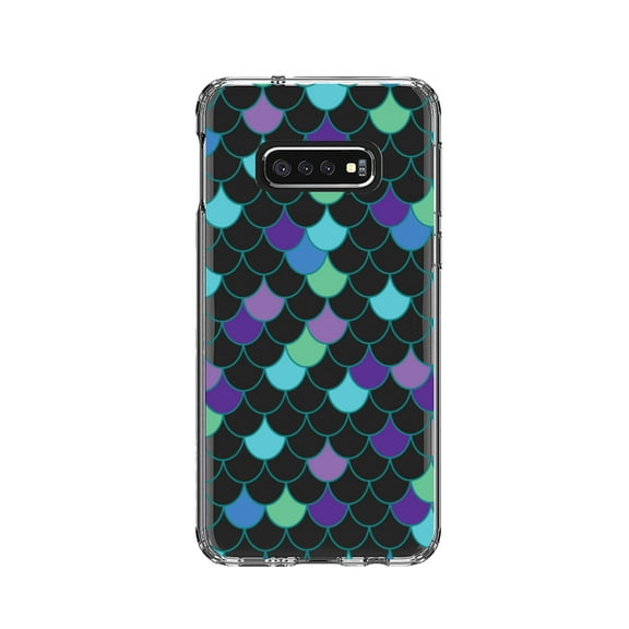 DistinctInk Clear Shockproof Hybrid Case for Samsung Galaxy S10e (5.8" Screen) - TPU Bumper, Acrylic Back, Tempered Glass Screen Protector - Mermaid Scales