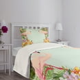 thumbnail image 5 of Ambesonne Flamingo Quilted Bedspread Set 2 Pcs, Tropic Flowers Animals, Twin Size, Pale Blue Orange, 5 of 6