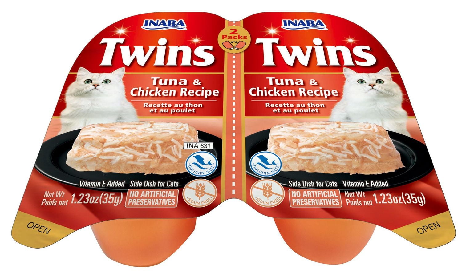 Coupes INABA Twins pour chats – Recette thon et poulet, 2 coupes (2 × 35 g), total 70 g
