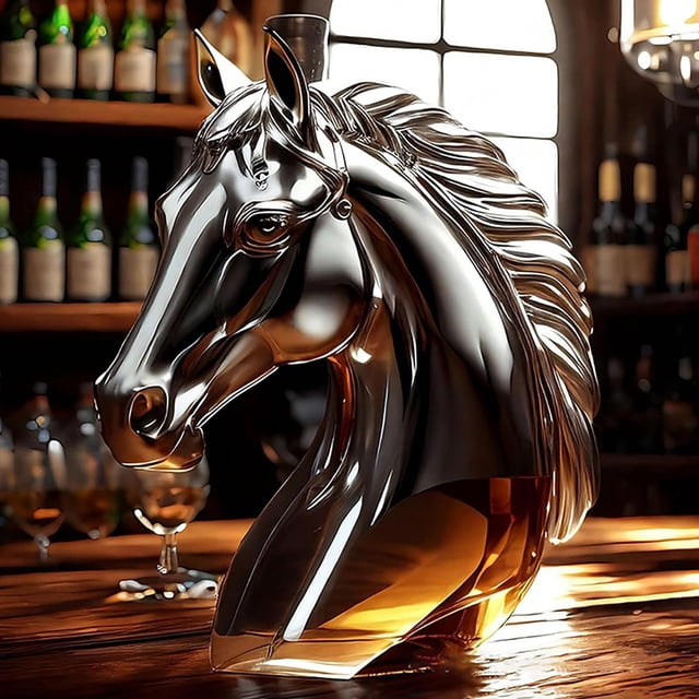 Bouteille de Whisky en Forme de Tête de Cheval, Récipient à Vin Décoratif pour Cadeau et Exposition