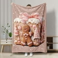 thumbnail image 2 of Christmas Throw Blanket Gingerbread Man Box Cartoon sanwfall Pink Soft Flannel Indoor Decorations Comfort Blankets for Healing Living Room Bedroom Fluffy Pink Christmas Decor Christmas Bedding, 2 of 9