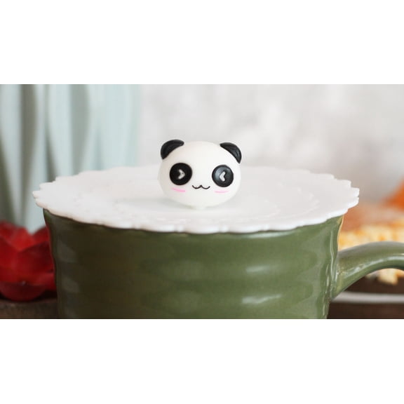 Pack Of 4 White Panda Reusable Silicone Coffee Tea Cup Lids Covers Air Tight