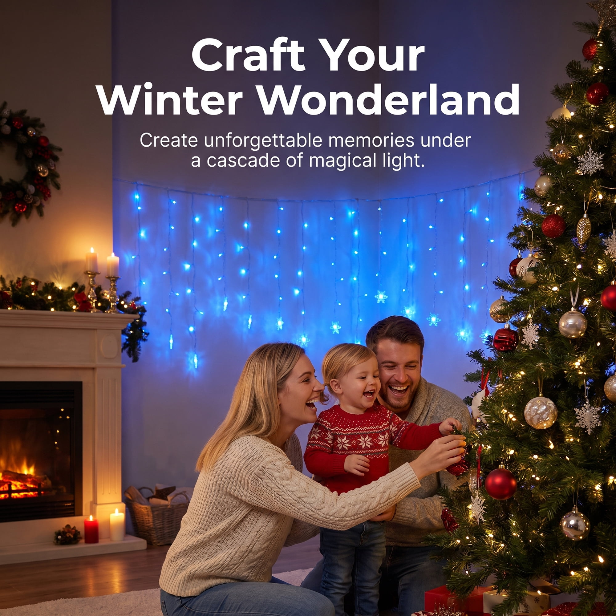 Unique Bargains Snowflake Decor Lights for Indoor 3.5 ft Blue US Plug In Powers