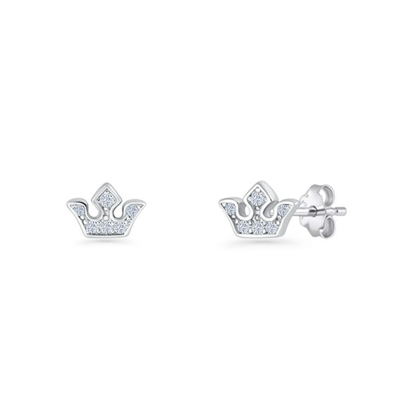 Princess Crown Stud Earrings Cubic Zirconia 925 Sterling Silver 4.6mm