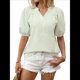 thumbnail image 1 of Blusa de Rayas con Mangas Abullonadas para Mujer, Cuello en V, Corte Holgado, Informal, para Verano, para el Trabajo, Camisa A Rayas Verde M, 1 of 8