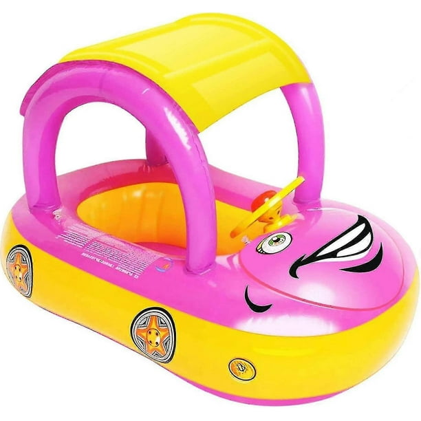 Baby Inflatable Pool Float With Canopy, Car Shaped Babies Swim Float Boat With Sunshade Safty Seat For Toddler Infant Swim Ring Pool Spring Floaties S