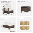 thumbnail image 3 of MEISSALIVVE 8 Piece Outdoor Patio Furniture Set, Half-Moon Curved Sectional Set with Wood Armrests, 2 Half-Moon Ottomans, Round Table (Brown), 3 of 6