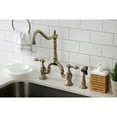 thumbnail image 2 of Kingston Brass KS7753ALBS English Country Two-Handle 3-Hole Deck Mount Bridge Kitchen Faucet with Brass Side Sprayer in Antique Brass, 2 of 7