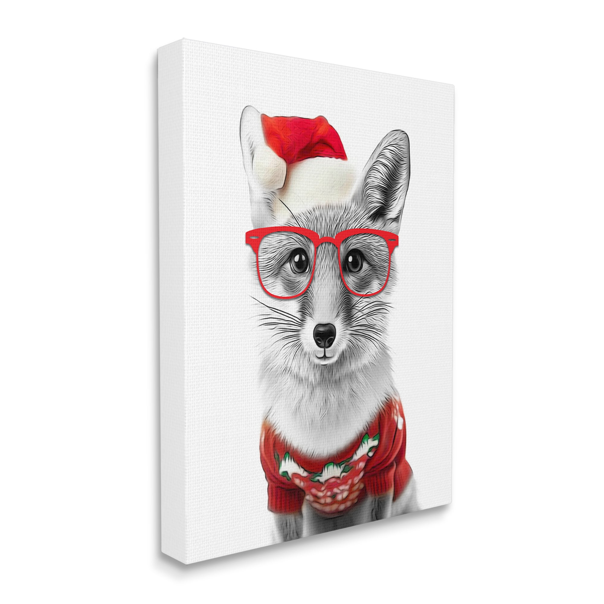 Stupell Industries Fox in Holiday Clothes Holiday Painting Gallery Wrapped Canvas Art Print Wall Art, 24 x 30
