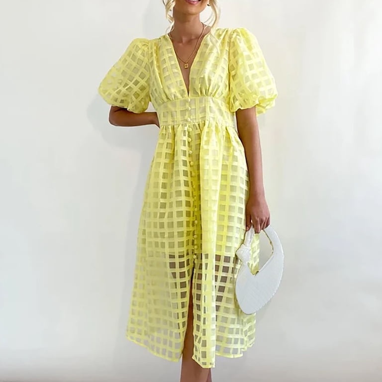 Womens Dresses High Waist Puff Sleeves Flowy Belly Covering Slim Ruffles A Line Sundress Yellow Beach Long Outfits S - Walmart.com Womens Dresses High Waist Puff Sleeves Flowy Belly Covering Slim Ruffles A Line Sundress Yellow Beach Long Outfits S - Walmart.com