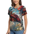 thumbnail image 2 of Vsdgher Beautiful Red Train Hot Air Balloon Women Shirts V Neck Short Sleeve Tops T-Shirt Basic Tees, S to 3XLMedium, 2 of 5