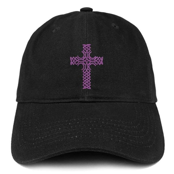 Trendy Apparel Shop Cross Purple Embroidered Brushed Cotton Dad Hat Ball Cap - Black