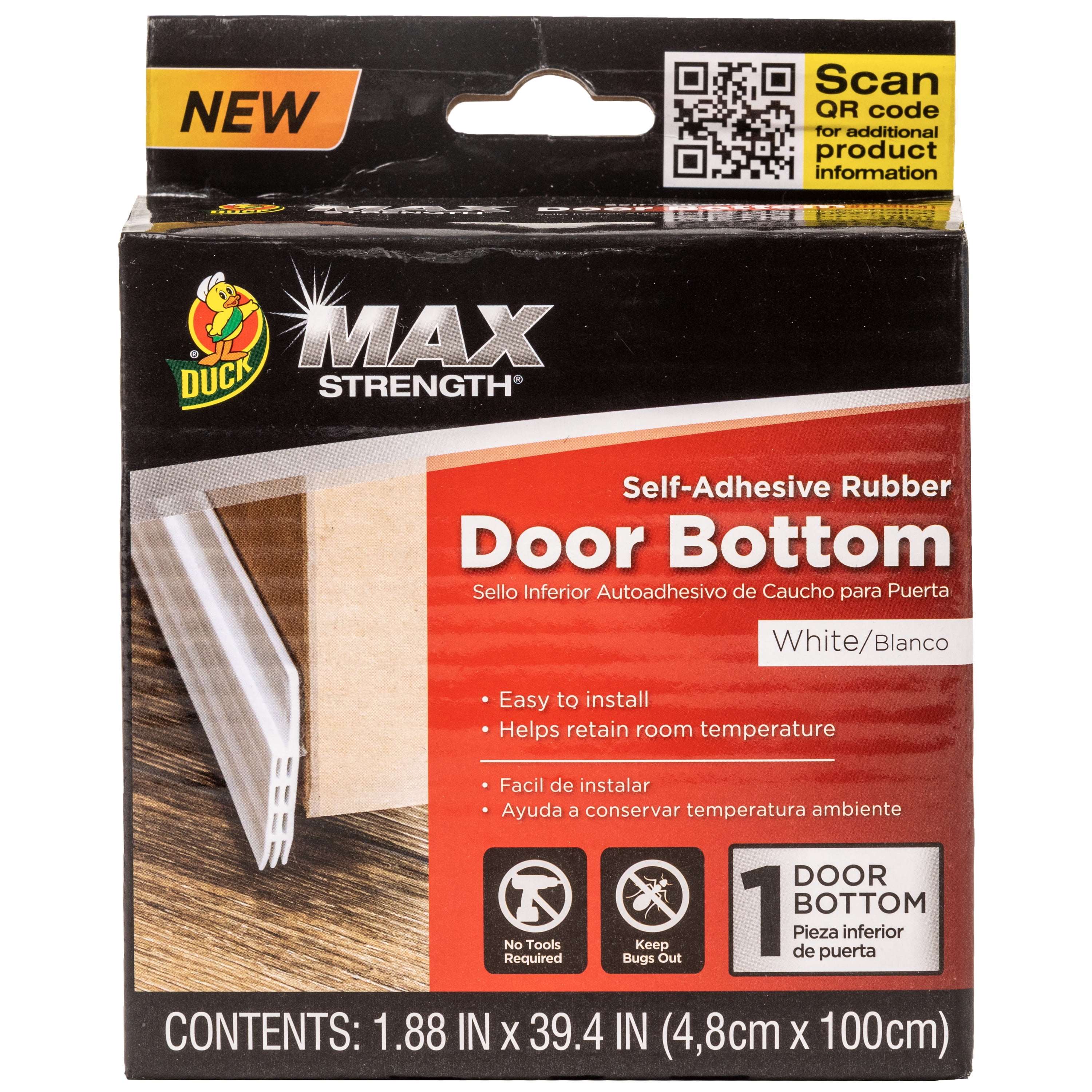 Duck Max SelfAdhesive Rubber Door Bottom Seal, White, 1.88 in. x 39.4