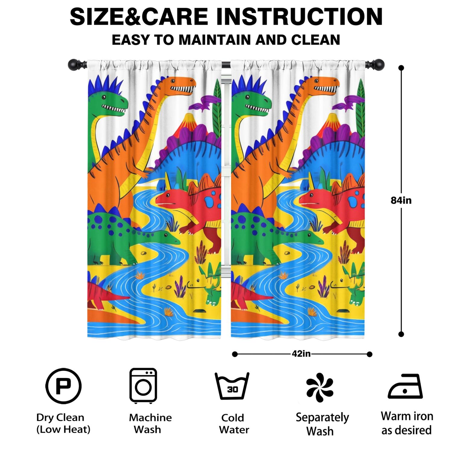 Blackout Kids Curtains,Cute Dinosaur Pattern Childrens Insulated Curtains Set Of 2,Bedroom Essentials,Toddler Room Decor 42x84in(106x213cm)