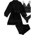 thumbnail image 1 of Conjunto de pijama de encaje de cuatro piezas para mujer, traje de tirantes, lencería sexy para mujer, bata de seda para dormir, encaje, 1 of 6