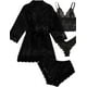 thumbnail image 1 of Conjunto de pijama de encaje de cuatro piezas para mujer, traje de tirantes, lencería sexy para mujer, bata de seda para dormir, encaje, 1 of 6