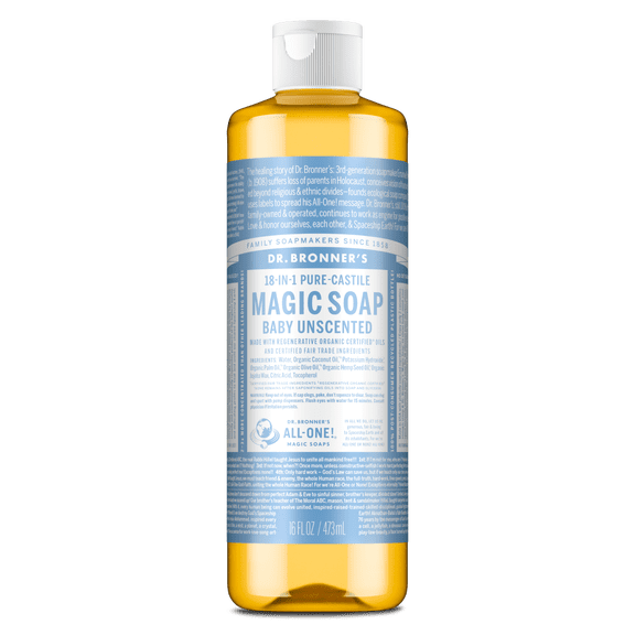 Dr.Bronner's Magic Soap, Baby Unscented, Pure-Castile Body Wash Liquid Soap, 16 fl oz
