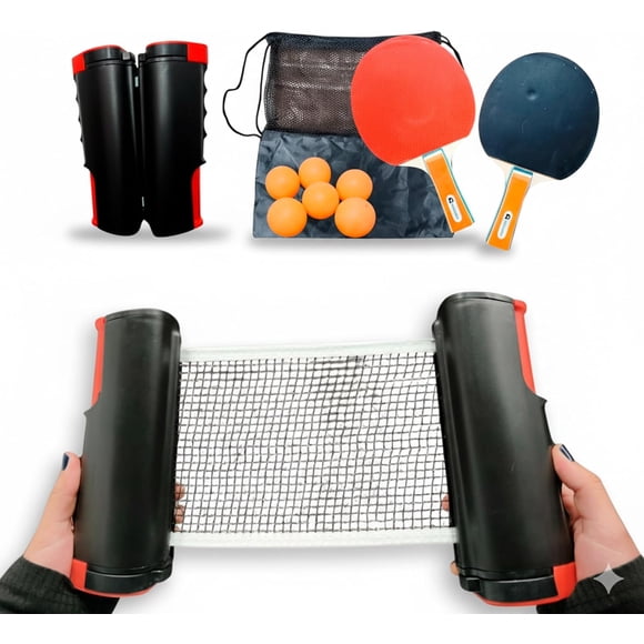 Juego de Ping Pong Bluelander con Red Extensible, 2 Raquetas y 6 Pelotas, Set Portátil con Bolsa