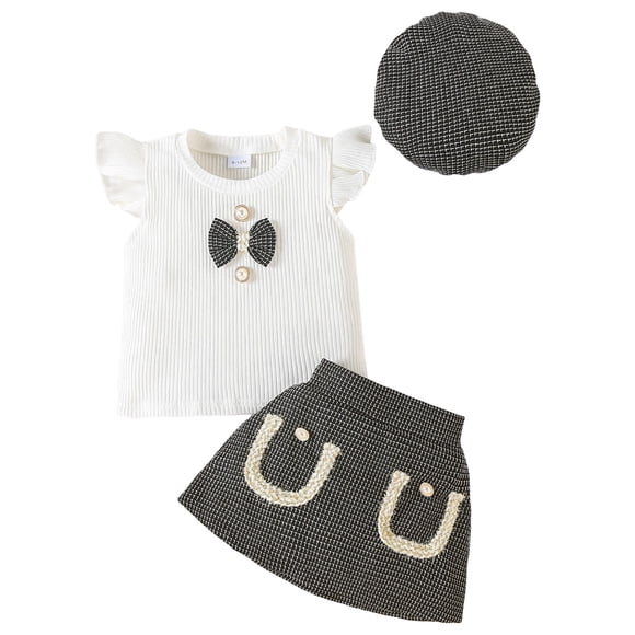 Zshosam Girls Tennis Outfit Girls Short Sleeve Shirt and Skirt Set for Toddler and Big Kids Size 2T 3T,(Black 2-3 Years)