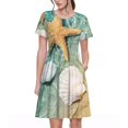 thumbnail image 1 of Easygdp Starfish And Seashell para Vestido Transpirable de Mujer, Vestido Suelto de Manga Corta con Pliegues y Bolsillos para el Verano, 1 of 6