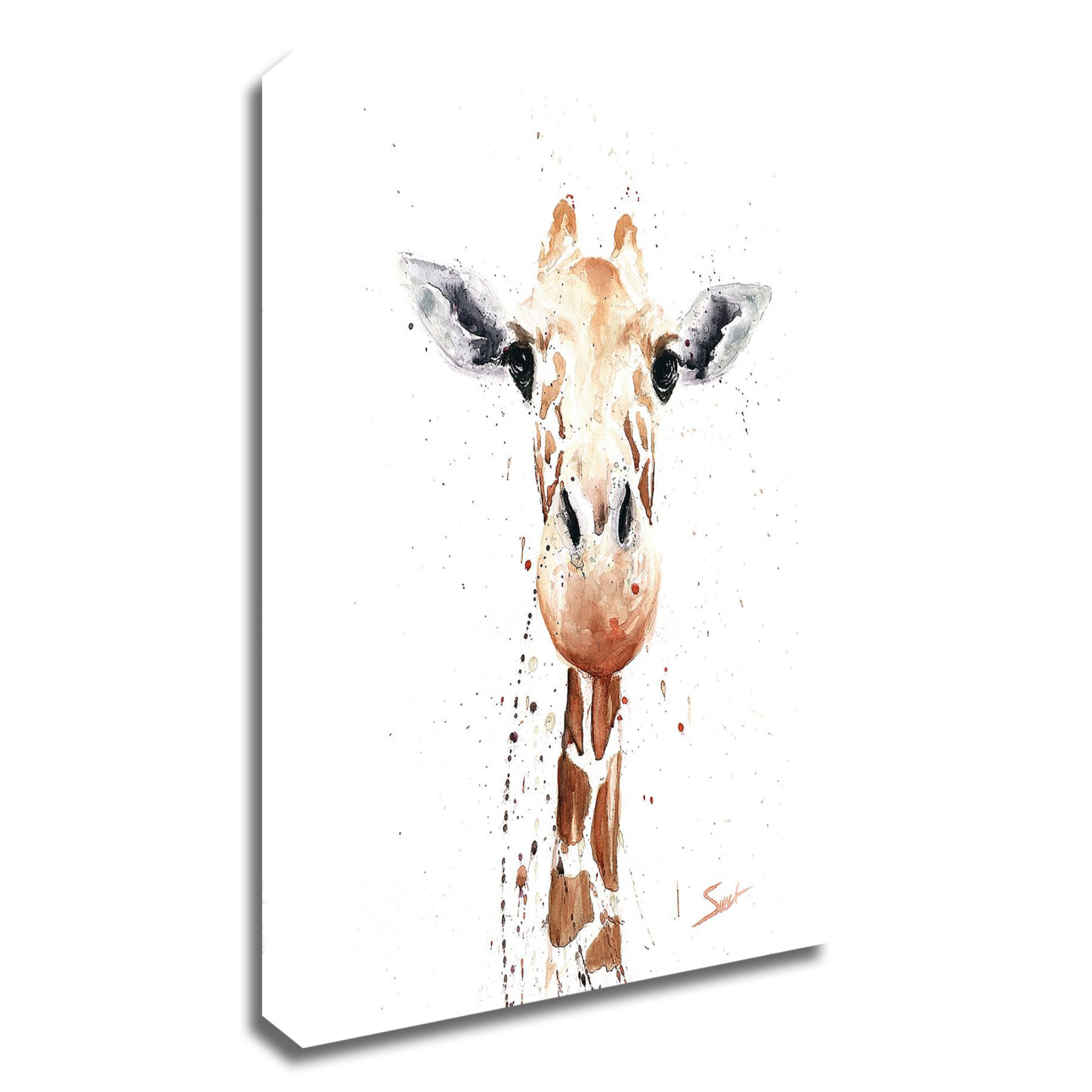 FLY SPRAY Framed 1 Panel 100% Hand Painted Oil Paintings Colorful Animal Cute Giraffes Head Modern Abstract Painting Canvas Wall Art Home Decor 