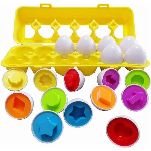 Matching Eggs 12 pcs Set Easter Eggs - Educational Color & Shape Recognition Sortere Skills Study Toys, Learning Toy Gift for Toddler 1 2 3 Year Old