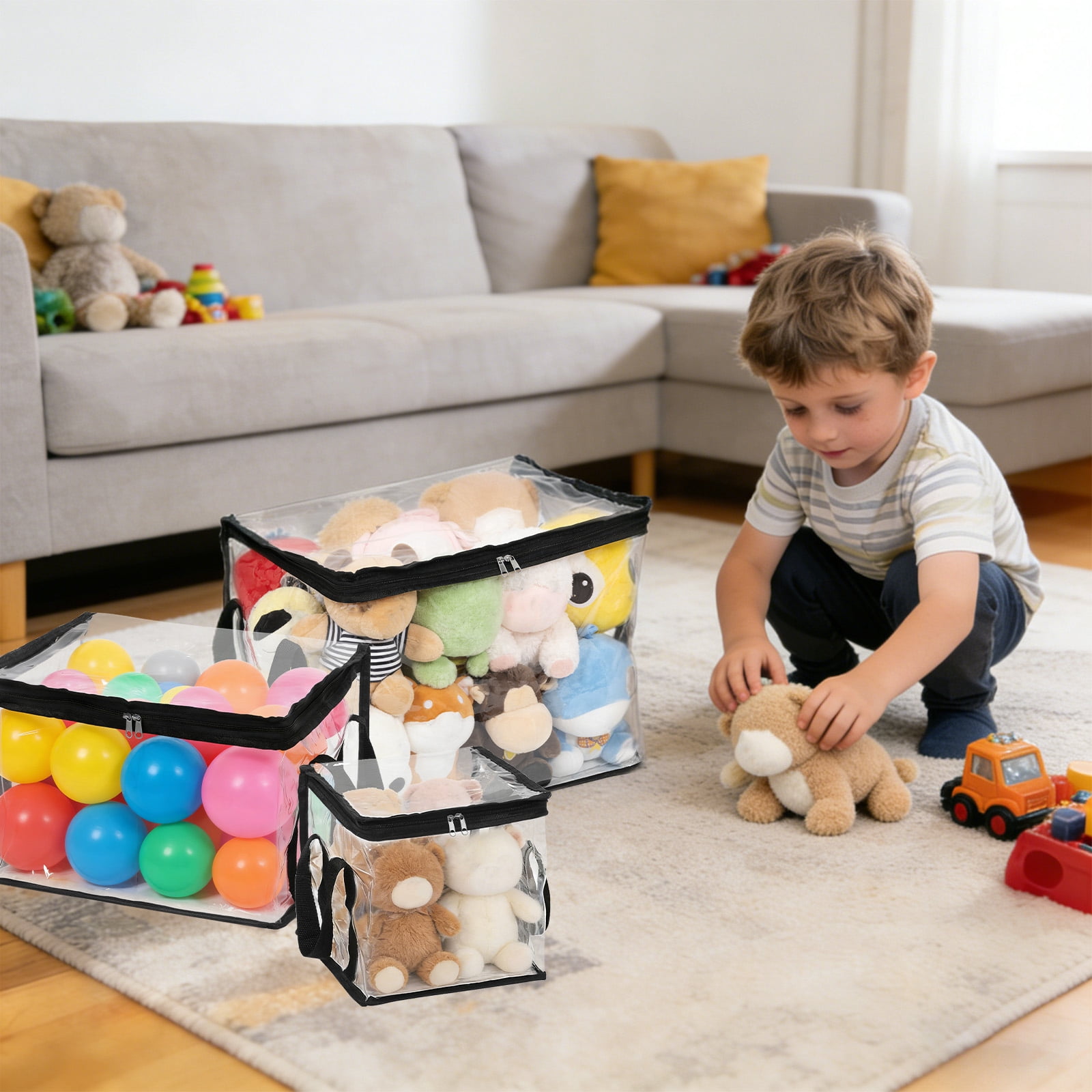 6Pcs Toy Storage Bag with Handle and Zipper Clear PVC Toy Organizer Bag Multipurpose for Doll Board Game Building Block